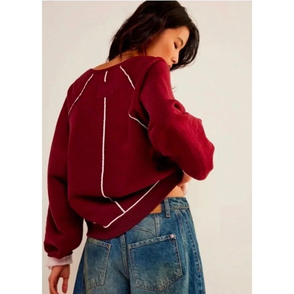 We The Free Midnight Pullover Free People‎ Burgundy Pink Oversized Sweatshirt M